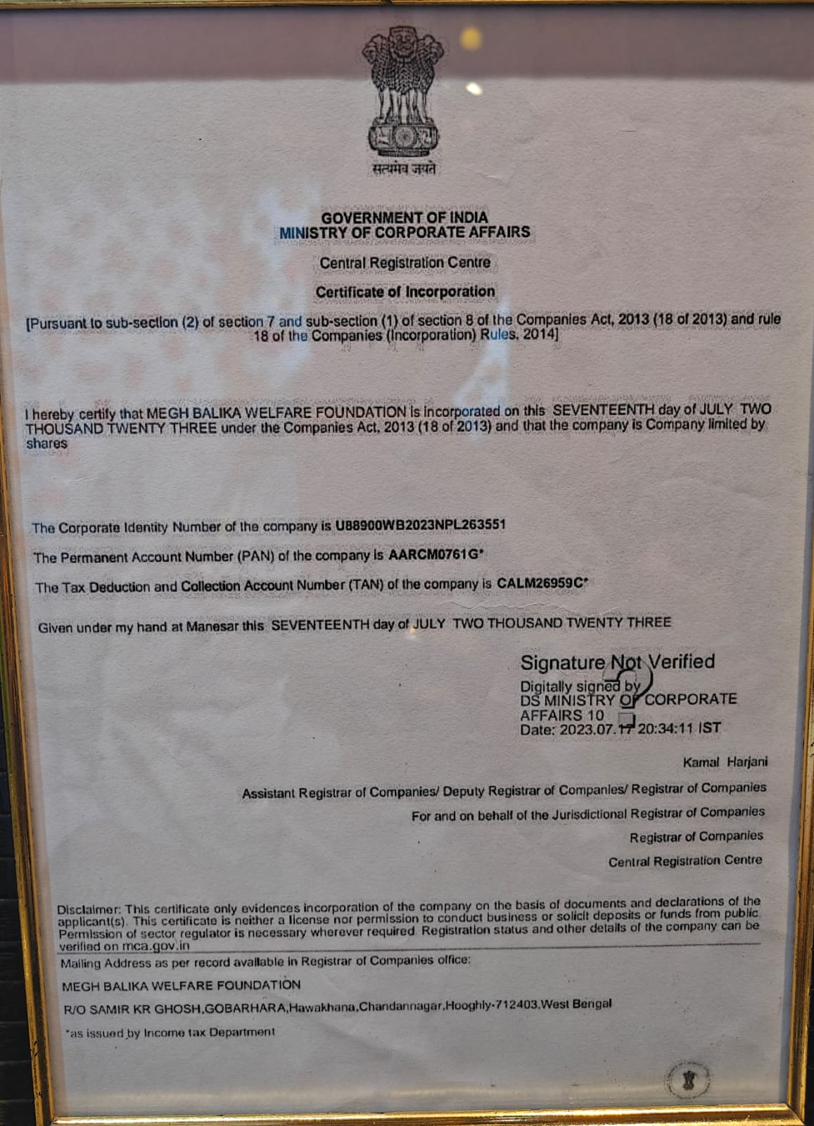 Certificate of Incorporation